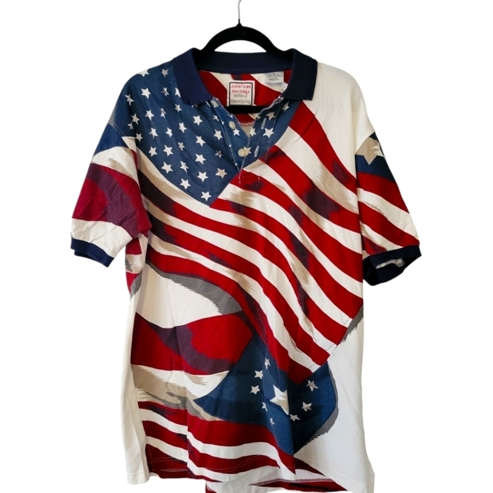 American Heritage Vintage Mens Patriotic USA Flag Polo  Cotton Shirt. Size XL